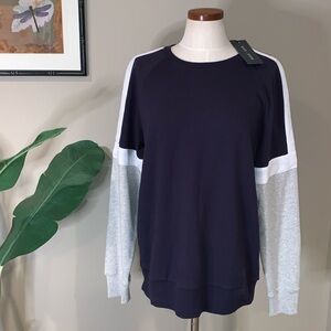 NWT Slate & Stone Color Block Raglan Sweatshirt, Navy Blue, Gray & White, Size M